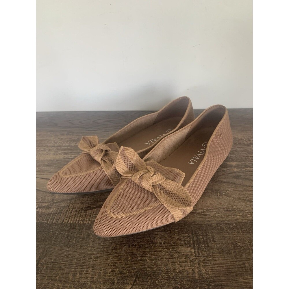 VIVAIA Michelle 2.0 Pointed Toe Tan Bow Loafers Arch Support Size EU/37.5 US/7